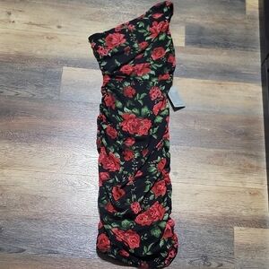 Love By Design Floral One-Shoulder Rousched Body Con Dress